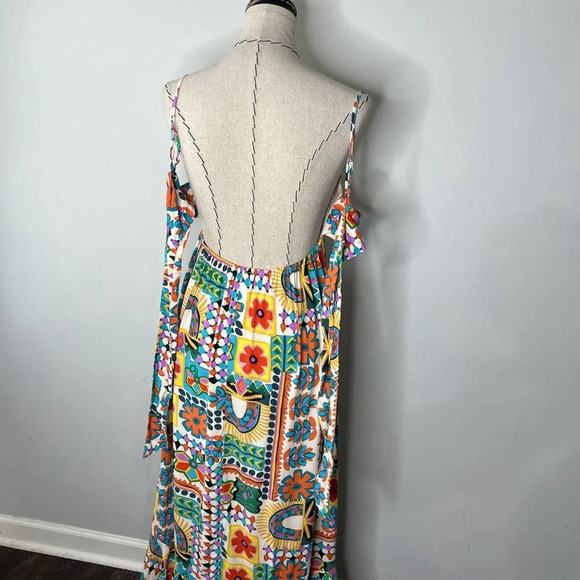 Paper Heart Anthropologie Aztec Sunrise Maxi Long Hi Lo Dress Ruffle Sz M - Picture 12 of 15